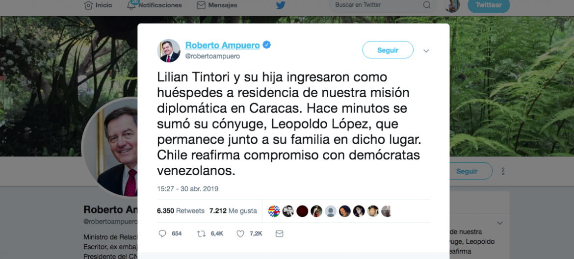 Preso político Leopoldo López ingresó al consulado chileno en Caracas